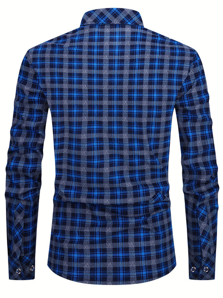 2pcs Set of Long-Sleeved Men'S Shirts, Autumn Men'S Clothing, Plaid Button- Shirts