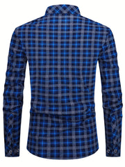 2pcs Set of Long-Sleeved Men'S Shirts, Autumn Men'S Clothing, Plaid Button- Shirts