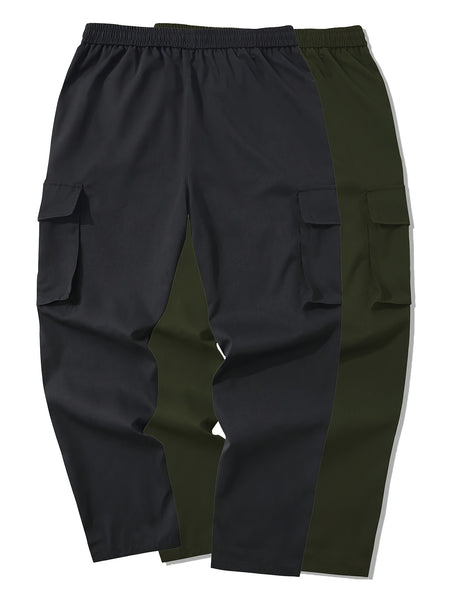 Men's 2pcs Cargo Pants with Drawstring Waist and Multiple Pockets, Suitable for Outdoor Casual Wear