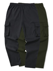 Men's 2pcs Cargo Pants with Drawstring Waist and Multiple Pockets, Suitable for Outdoor Casual Wear