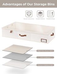 Storageworks Underbed Storage Boxes with Lids, Large under Bed Storage Box Containers for Bedroom Accessories Organising Clothes Bedding, Rigid under Bed Organisers Ultra Thick, Ivory White, 2-Pack