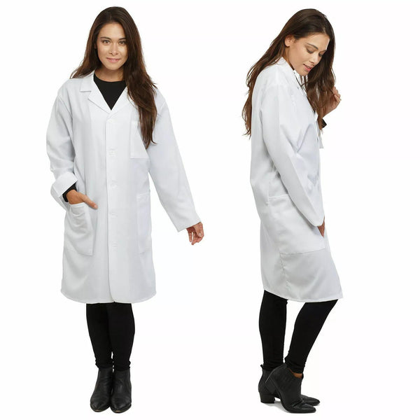 ATEK White Lab Coat Premium Cotton Blend, Medium Size, Ideal for Food Industry, Labs, Medical Professionals - Breathable, Durable, Easy Maintenance