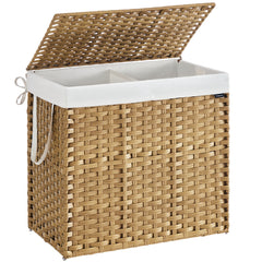 Laundry Basket, 160L Synthetic Rattan Storage Basket with Lid And Handles, Wicker, Foldable, Removable Liners, for Blankets, Clothes, Living Room, Laundry Room, Natural Colour, Laundry Baskets, Living Room Decor, Clothes Hamper, Stylish Organizer