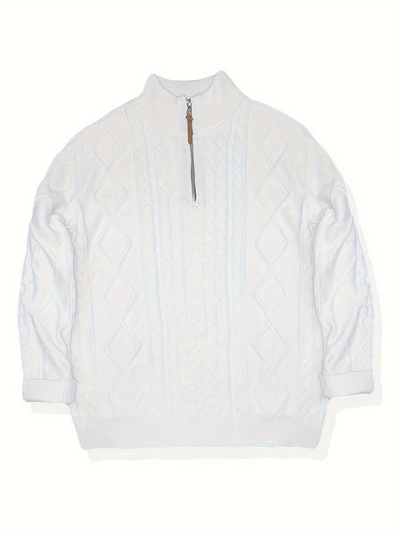 Men's Sweater, Half-high Collar Zip-up Cable Knit Sweater, with Adjustable Collar Opening, Crafted Using Classic Cable Knit Technique, Simple and Versatile, Suitable for Casual Daily Wear, Presenting a Mature and Stable Fashion Style, Ideal for