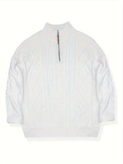 Men's Sweater, Half-high Collar Zip-up Cable Knit Sweater, with Adjustable Collar Opening, Crafted Using Classic Cable Knit Technique, Simple and Versatile, Suitable for Casual Daily Wear, Presenting a Mature and Stable Fashion Style, Ideal for