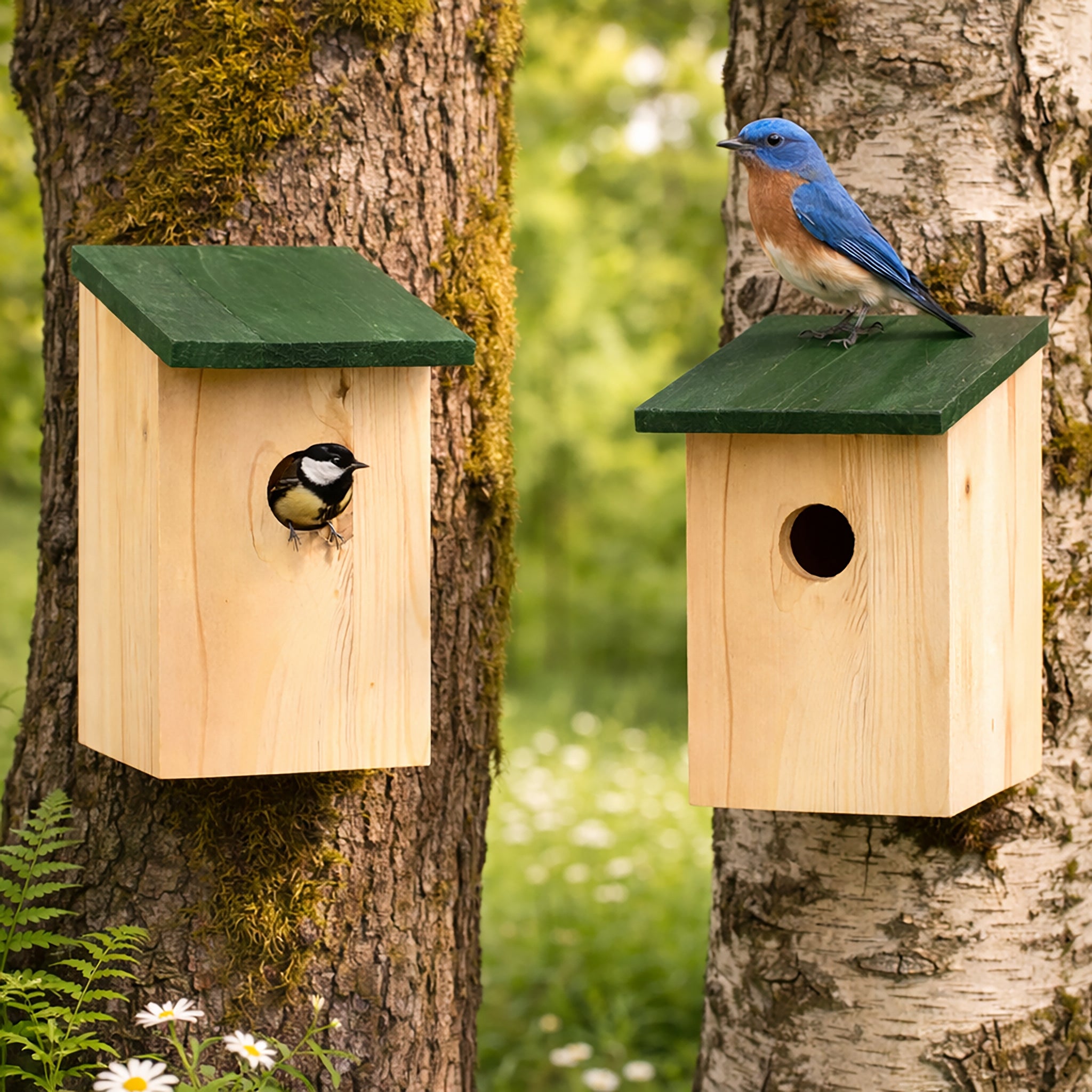 2 X Wooden Nesting Box Bird House Nesting Box Small Birds Bluetit Robin Sparrow