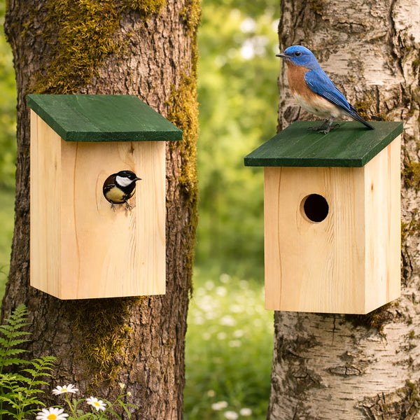 2 X Wooden Nesting Box Bird House Nesting Box Small Birds Bluetit Robin Sparrow