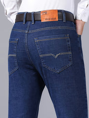 Men's Business Casual Jeans 2pcs All-Season Slim Fit Slight Straight Leg Wrinkle-Free Process Mid-Rise Comfortable Breathable for Commuting and Dating