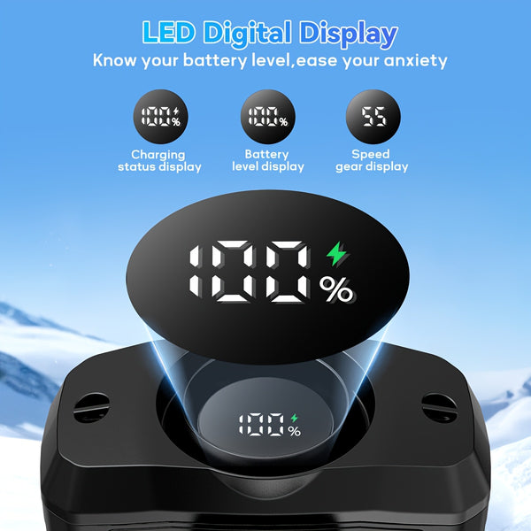 Portable Waist Fan with 7W Brushless Turbo Dual Motor, 100-Speed Adjustable, 6000mAh Power Bank, Phone Charging Design, Desktop Stand, Lanyard, Flashlight & LED Display for Outdoor Camping Fishing Hiking
