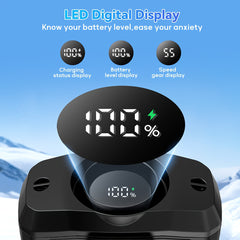 Portable Waist Fan with 7W Brushless Turbo Dual Motor, 100-Speed Adjustable, 6000mAh Power Bank, Phone Charging Design, Desktop Stand, Lanyard, Flashlight & LED Display for Outdoor Camping Fishing Hiking