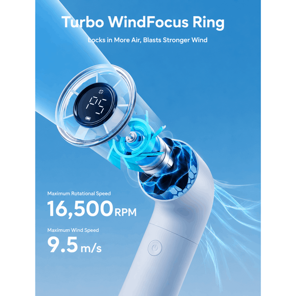 Portable Handheld Fan Turbo Mini 16500 RPM High Speed 5 Speeds Rechargeable Personal Travel - Blue PH02-A