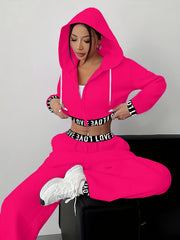 Women'S Autumn And Winter Fashion Two-Piece Set, Featuring a Loose Zip-Up Hoodie And Matching Sweatpants
