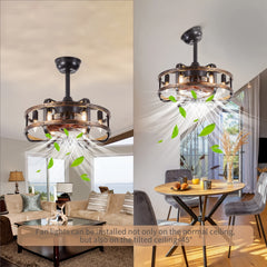 Farmhouse Ceiling Fans with Light 3 Speeds Reversible Ceiling Fan Remote Control Timing Flush Mount Low Profile Vintage Ceiling Fan with Lights Bedroom Kitchen 6* E12 Bulb