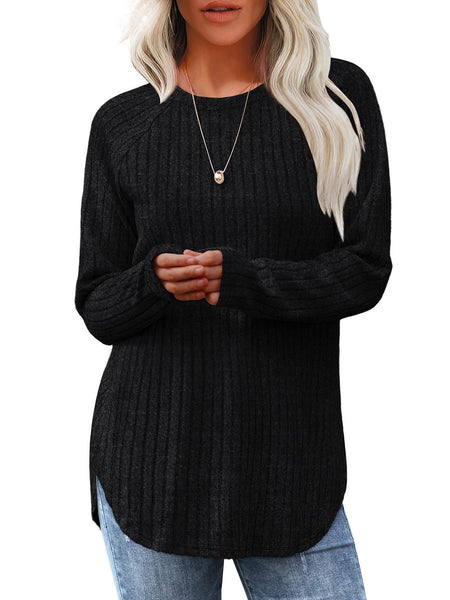 Ladies' Basic Long-Sleeve Sweater, Loose-Fit Top with Elegant Crew Neck.