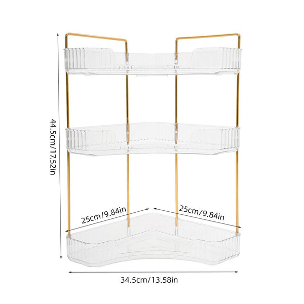 Transparent Triangular Storage Rack Golden Multi-layer, Cosmetic Layered Organizer Design, Suitable for Vanity Bedroom Bathroom, Corner Space Utilization Storage Skincare Products