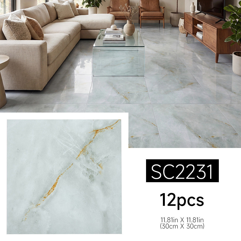 Marble Floor Tiles Self Adhesive, Vinyl Flooring Peel and Stick Floor Tiles Waterproof for Kitchen Living Room and Bathroom DIY Flooring 30x30cm 12pcs (1.08㎡)