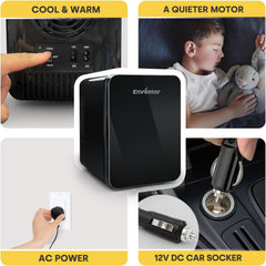 Enventor Mini Fridge 4 Litre, 6 Can Mini Fridges for Bedrooms, AC+12V DC Power Cooler & Warmer, Portable Small Fridge for Car, Travel, Home/Skincare, Makeup, Cosmetics/Drinks, Fruit, Food, Black
