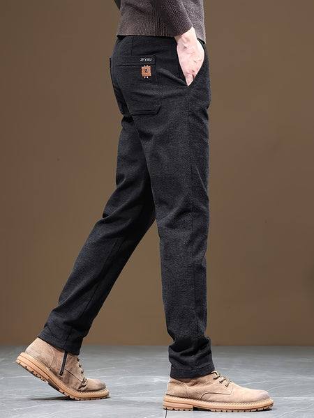 Autumn/Winter Men's Warm Casual Pants, Business Casual Slim-Fit Chenille Trousers, Solid Color