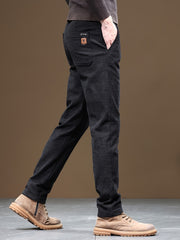 Autumn/Winter Men's Warm Casual Pants, Business Casual Slim-Fit Chenille Trousers, Solid Color