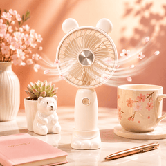USB-C Rechargeable Fan detachable ears with LED Light & One-Button Control – Quiet, Portable, and Easy to Use