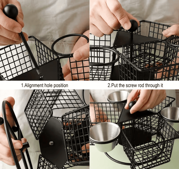 1pc Rotating French Fry Basket with Dipping Cup Compatible for French Fries, Onion Rings, Wings - Heavy-Duty Stainless Food-Contact Rotator System, Countertop/Floating Shelf Fryer Basket for & Commercial Kitchens
