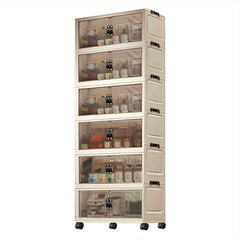 6 Tier Stackable Storage Bins with Lids And Double Doors, Large Capacity Plastic Organizer Containers with Wheels for Home And Office Wardrobe Organization, Storage Bins for Home Organization, Baskets, Bins & Containers for Home Organization