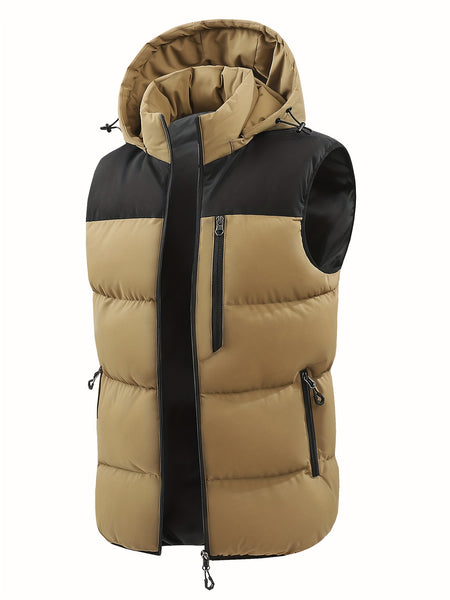 Men'S Winter Warm Sleeveless Padded Vest Casual Hooded Jacket Detachable Thickened Outerwear Vest Contrast Color Design Men Women Couple Same Style Elastic Shrinkage Windproof Warm Cold-Resistant Top Winter New Style