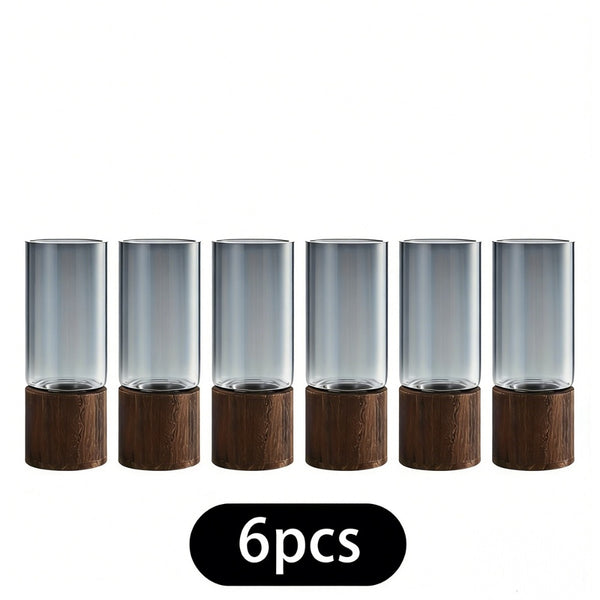 3pcs Glass Vase for Flowers - 25cm Tall Cylindrical Vase with Wooden Base Clear Large Flower Vases Boho Rustic Style Vases Modern Minimalist Ornaments for Pampas Grass Dried Flowers Wedding Home Decor