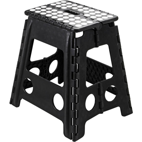 Strong Plastic 18 Inch Black Folding Step Stool - Premium Compact and Lightweight Anti Slip Foldable Stool with Handles for Kids and Adults