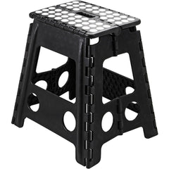 Strong Plastic 18 Inch Black Folding Step Stool - Premium Compact and Lightweight Anti Slip Foldable Stool with Handles for Kids and Adults