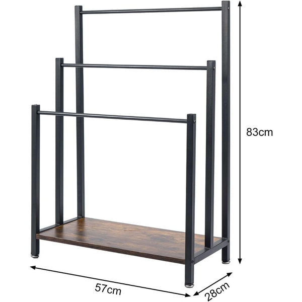 57X28X83CM Towel Rack Freestanding Towel Rack Industrial Metal 3-Bar Towel Rail with Storage Shelf Anti-Slip Feet Free Standing Towel Rail for Bathroom Drying Stand for Bath Hand Towels Quilt Blanket