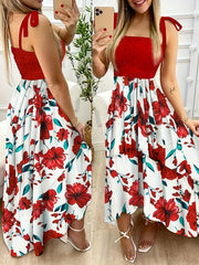 Women's suspender patchwork printed irregular strapless dress