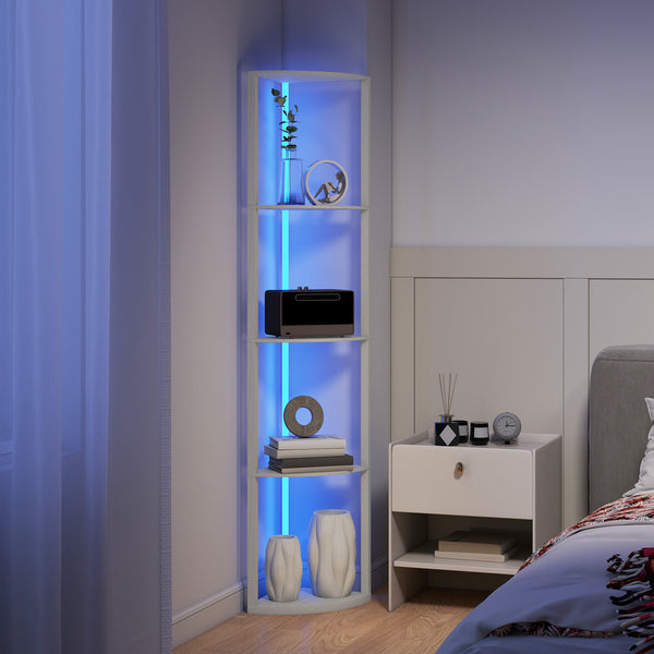 LED Floor Lamp with Shelves, 5-Tier Dimmable Standing Lamp with Adjustable Brightness and Foot Switch, Modern Corner Display Shelf Unit for Living Room Bedroom Office