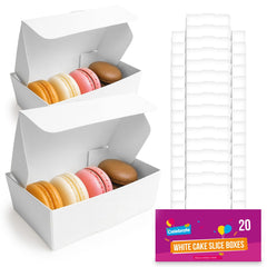 20 Pack White Cake Slice Boxes 105 x 65 x 35mm | Small Individual Cake Portion Boxes for Kids Parties, Weddings & Celebrations | Disposable Cardboard Cake Boxes for Guests | Sturdy Mini Cake Containers for Pastries, Desserts & Takeaway Treats | Portable S