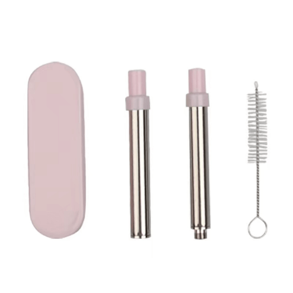 Reusable Straw Foldable Collapsible Retractable Metal Straws Carry Case Brush