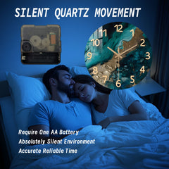 Green Marble Wooden Wall Silent Clock