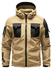 Men'S Fleece Warm Softshell Jacket Outdoor Camping Mountaineering Skiing Hiking Jacket Multi-Pocket Hooded Tactical Coat Autumn And Winter Workwear