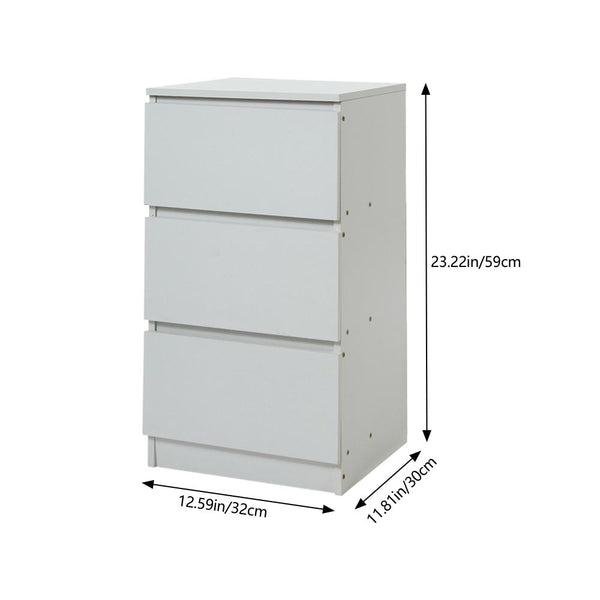 Wooden Slim Bedside Table Narrow Nightstand Side Table with 3 Drawers Storage, Tall Telephone Bedside Cabinets Sofa Side End Tables for Bedroom Small Spaces Living Room, Accent Furniture, White Coffee Tea Table, 32x30x59cm