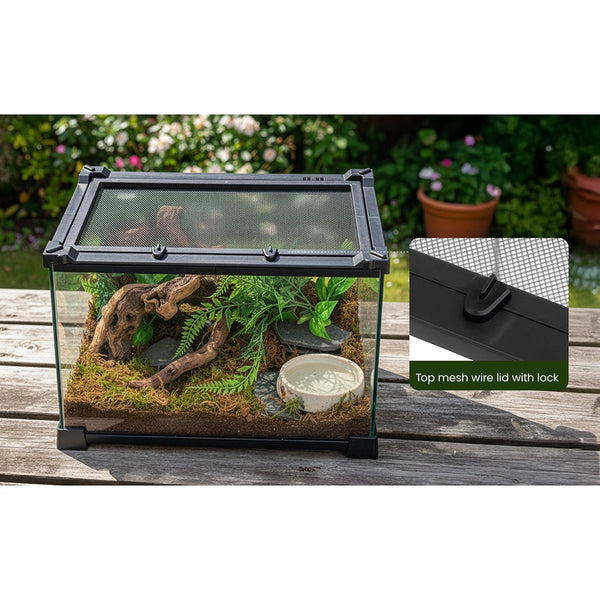 Glass Reptile Terrarium Insect Breeding Tank Vivarium Habitats for Lizards, Horned Frogs, Snakes, Spiders Reptile Glass Terrarium Tank Amphibians Box (Horizontal)