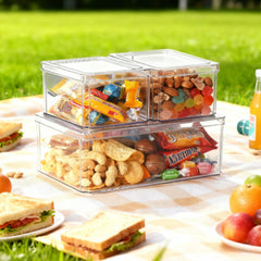 3-Piece Set of Transparent Stackable Storage Containers with Lids, Cosmetics and Jewelry Storage Box, Multi-functional Home Storage Box for Bathrooms, Bedrooms, Living Rooms and Kitchens and Picnic Use