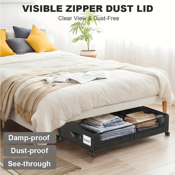 Lunaluke 1/2/4pcs Under Bed Storage with Wheels XXL 60L Large Capacity Rolling Underbed Storage Bins Organizer for Clothes, Shoes, Blankets, Toys, Books and Seasonal Items, Space-Saving Under Bed Drawer Box for Bedroom, Closet, Dorm, Living Room and Kids