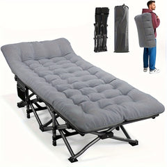 Folding Bed Portable Folding Camping Bed For Adults, Weight Capacity 199.58kg, With Mattress And Side Pocket - Lightweight And Sturdy Frame, Fishing Bed, Suitable For Camping, Home, Office, Travel, Picnic, Family Bed, Compact Design, Large Capacity