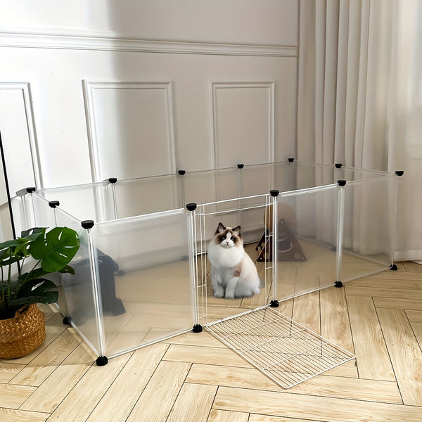 DIY 12 Panels Pet Fence Puppy Pen Crate Cage with Door Dog Rabbit Playpen Metal Enclosure