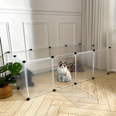 DIY 12 Panels Pet Fence Puppy Pen Crate Cage with Door Dog Rabbit Playpen Metal Enclosure