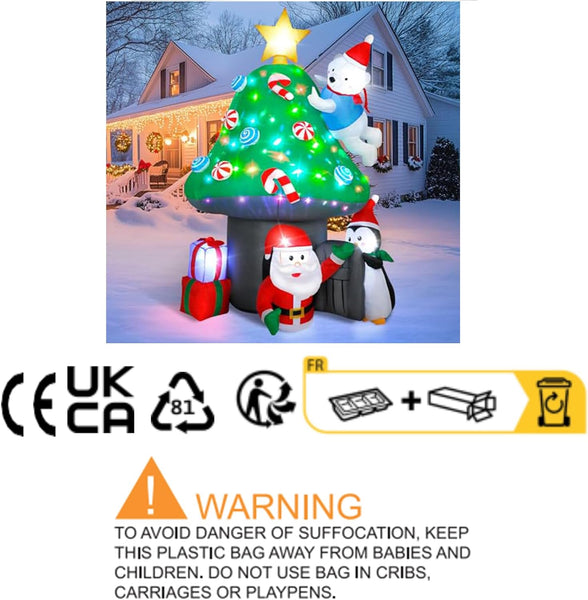 213Cm/7Ft Inflatable Mushroom House Decoration – Outdoor Inflatables with Santa, Penguin, White Bear, Blow up Yard Decor