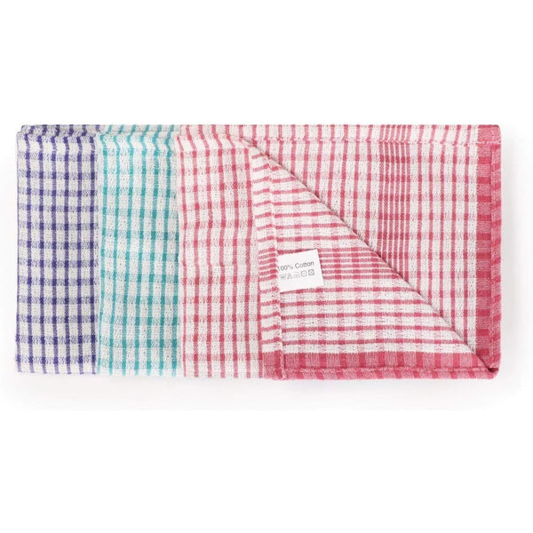 Checked Tea Towels Dish Cloths Pack of 5 Cotton Towels Quick Dry Large Size 50x75cm