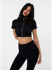 Double Zip Short Sleeve Rib Top