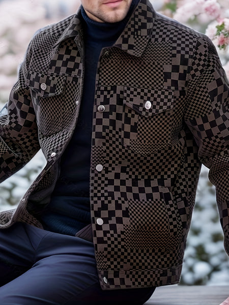 Men's Checkered Jacket with Lapel