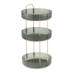 Bathroom Vanity Organizer Green 23x23x47cm, 3-Tier Spinning Cosmetics Organizer Tray, High-Capacity Skincare Perfumes Storage Rack, Suitable for Bedroom Bathroom Countertop