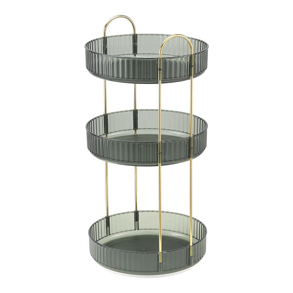 Green 3-Tier Spinning Cosmetics Organizer 23x23x47cm, Bathroom Countertop Skincare Organizer, High-Capacity Rotating Makeup Tray, Stores Lipsticks Jewelry Brushes, Suitable for Vanity Desk Bedroom Bathroom